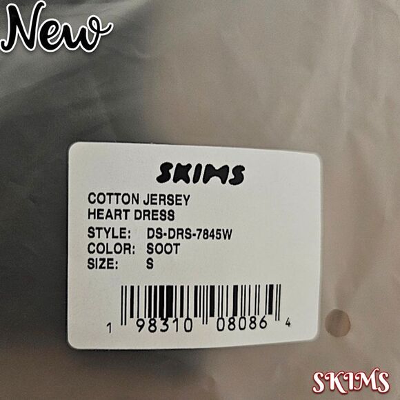 New NWT SKIMS Black Cotton Jersey Heart Mini Dress - Black - Small - Picture 3 of 3